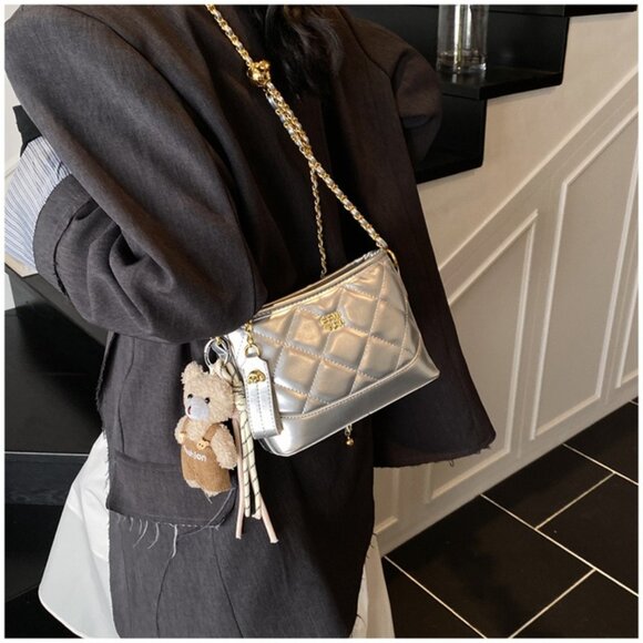 Quilted Chain Strap Mini Crossbody Bag w/Charm /Multiple colors available - Picture 5 of 14